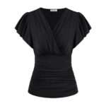 Womens 1950s V-Neck Short Sleeve Loose Black Top M
