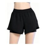 Womens 2-in-1 High-Waisted Running Shorts with Zip Phone Pockets, Black