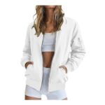 Womens Bomber Jacket Lightweight Zip Pockets Stand Collar White XL