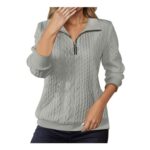Womens Cable Knit Half-Zip Pullover Thermal Sweater, Long Sleeve