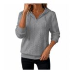 Womens Cable Knit Hoodie, Loose Fit Quarter Zip Jumper