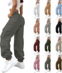Womens Cargo Trousers Elastic High Waist Wide Leg Trousers For Women UK