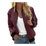 Womens Casual Jackets Bomber Windbreaker Coat Red 3XL with Pockets