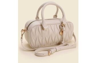 Womens Cream Quilted Bowler Bag