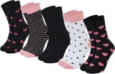 Womens Crew Socks Cotton Gentle Grip Soft Top Breathable 5 Pack