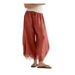 Womens Cropped Lace-Hem Wide-Leg Lounge Trousers