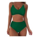 Womens High-Waisted Bikini Set Padded Twist Front Army Green XXL