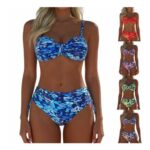 Womens High-Waisted Tummy Control Bikini Set Blue (L)