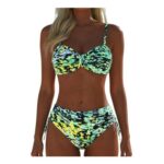 Womens High-Waisted Tummy-Control Bikini Set Green Size S