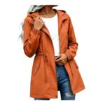 Womens Hooded Lightweight Trench Coat Waterproof Windbreaker Orange XXL