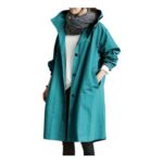 Womens Hooded Waterproof Rain Trench Coat with Button Front