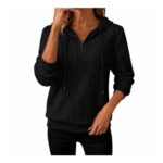 Womens Hoodie with Ribbed Cuffs, Half Zip Pullover