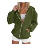 Womens Hoodies Zip up Oversized Longline Sweatshirt Casual