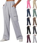 Womens Joggers Elasticat High Waisted Sweatpants Wide Leg Cargo Trousers Baggy Jogging Pants Solid Colour Running Gym Workout Tracksuit Bottoms with Cargo Pockets Casual Lounge Athletic Active