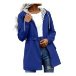 Womens Lightweight Hooded Trench Coat Windbreaker Belted Waterproof Blue L
