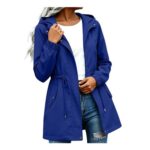 Womens Lightweight Hooded Trench Coat Windbreaker with Belt Blue L