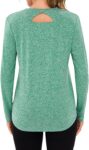 Womens Long Sleeve Running Top Slim Fit Crew Neck Gym Shirt Lightweight Breathable Back Cutout Workout Tops for Yoga Sports Activewear