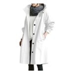 Womens Mid-Length Hooded Waterproof Rain Trench Coat, Button Front