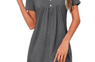 Womens Nightdress Short Sleeve V Neck Nightshirt Cotton Nightgown Pleated Front Shape, Decorative Buttons, Loose Knee Length Fit, Sleepwear, Home Lounging, Maternity Wear, Summer Nightwear