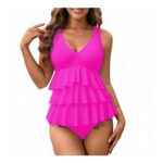 Womens One-Piece Padded Swimsuit, Tummy Control, V-Neck, Hot Pink XL