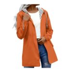 Womens Orange Hooded Lightweight Trench Coat Windbreaker with Belt