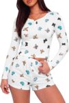 Womens Pyjamas Set Long Sleeve V-Neck Top and Shorts