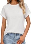Womens Short Sleeve Tops Raglan Crew Neck Regular Fit T-Shirt Lightweight Rolled Cuff Summer Plain Basic Tee Casual Top