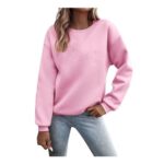 Womens Solid Color Crew Neck Sweatshirt with Long Sleeves