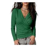 Womens Surplice Wrap V-Neck Top with Ruched Cropped Blouse