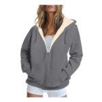 Womens Teddy Fleece Hoodie UK Zip-up Longline Gray 3XL