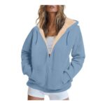 Womens Teddy Fleece Zip-up Winter Jacket Light Blue XXL