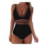 Womens Tummy Control One-Piece Swimsuit, Padded, Striped Black