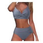 Womens UK High-Waisted Two-Piece Bikini Set, Padded, Gray, L