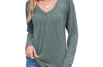 Womens V-Neck T-Shirt, Casual, Longline, Winter Green, M