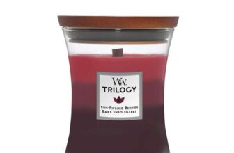 WoodWick Medium Hourglass Scented Trilogy Candle Sun-Ripened Berries with Crackling Wick Up to 60 Hours Burn Time
