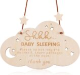 Wooden Baby Door Sign – Do Not Disturb, Hemp Rope Hanger for Baby Nursery