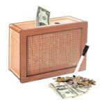 Wooden Cash Vault Savings Box with Counter and Erasable Pen