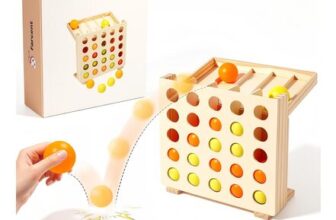 Wooden Montessori Toys for 3-12 Connect Four and Bouncing Ball
