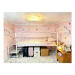 XINBEDEU Metal Loft Bed with Storage Stairs, Twin Guardrails, White