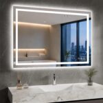 XRAMFY Bathroom Mirror with LED Lights, 101×75 cm Backlit&Front Lit Led Mirror with Anti-Fog, 3 Colors Dimmable, Memory Function, HD Tempered Glass Wall Mirror Horizontal/Vertical