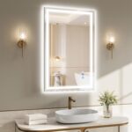 XRAMFY Bathroom Mirror with LED Lights, 81×51 cm Led Mirror with Anti-Fog, 3 Colors Dimmable, Memory Function, HD Tempered Glass Wall Mirror Horizontal/Vertical