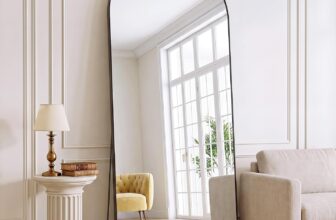 XRAMFY Full Length Mirror 165×71 cm,Arched Full Body Mirror with Stand Floor Length Mirrors Made of Tempered Glass Hanging or Leaning Against Wall for Bedroom, Entryway, Living Room, Black