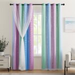 XiDi Blackout Curtains for Bedroom Nursery Girls Kids Living Room Rainbow Drapery with Eyelet for Windows, 2 Panels W52xL84 Inch Green Blue Purple Draperies
