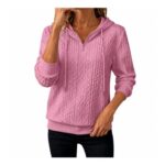 YBEBEWE Womens Cable Knit Half Zip Pullover Pink