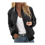 YGERGWE Black Bomber Jacket for Women, Lightweight Flight Jacket