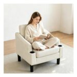 YODOLLA Beige Armchair – Fabric Accent with Cup Holders