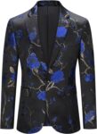 YOUTHUP Mens Blazer Slim Fit 1 Button Floral Embroidered Suit Jacket