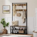 Yaheetech 3-in-1 Coat Rack Shoe Bench Industrial Hall Tree, Rustic Brown