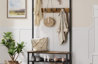 Yaheetech 3-in-1 Coat Rack Shoe Bench Industrial Hall Tree, Rustic Brown