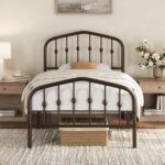 Yaheetech 3ft Single Metal Bed Frame with Crown-inspired Design, Bronze